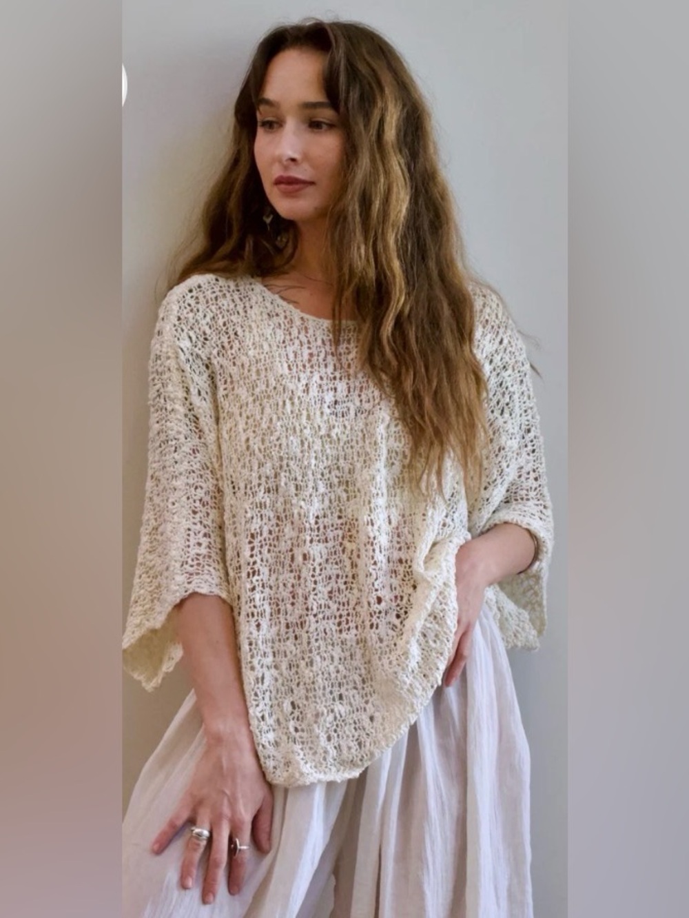 Island Tribe Knits Maisley Top in Cream, OS